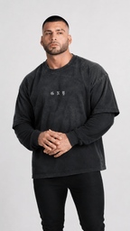 Men's Black Sun Faded Layered Long Sleeve Shirt - AFTERFADE GNY by Gerardo New York 
