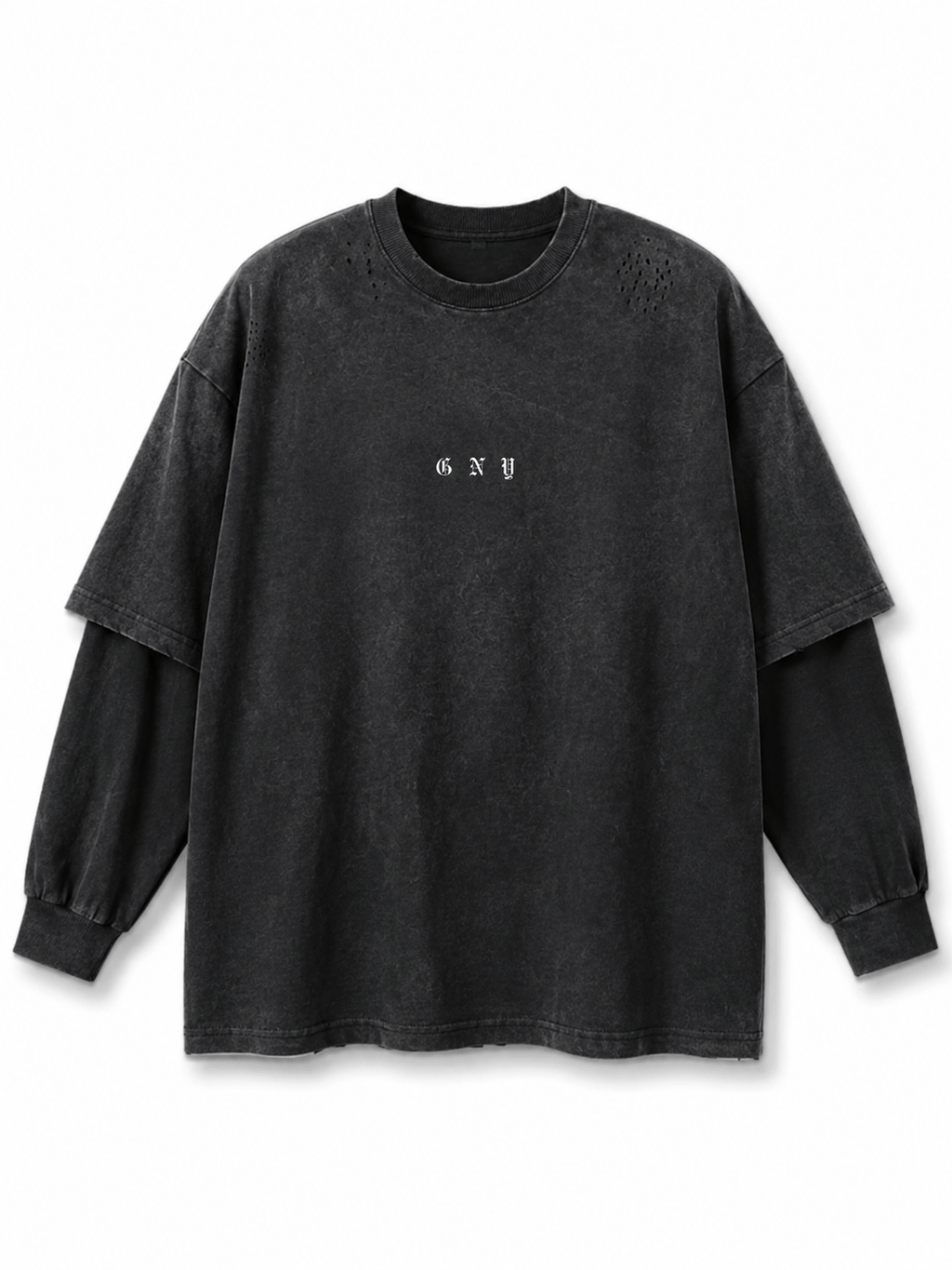 Men's Black Sun Faded Layered Long Sleeve Shirt - AFTERFADE GNY by Gerardo New York 