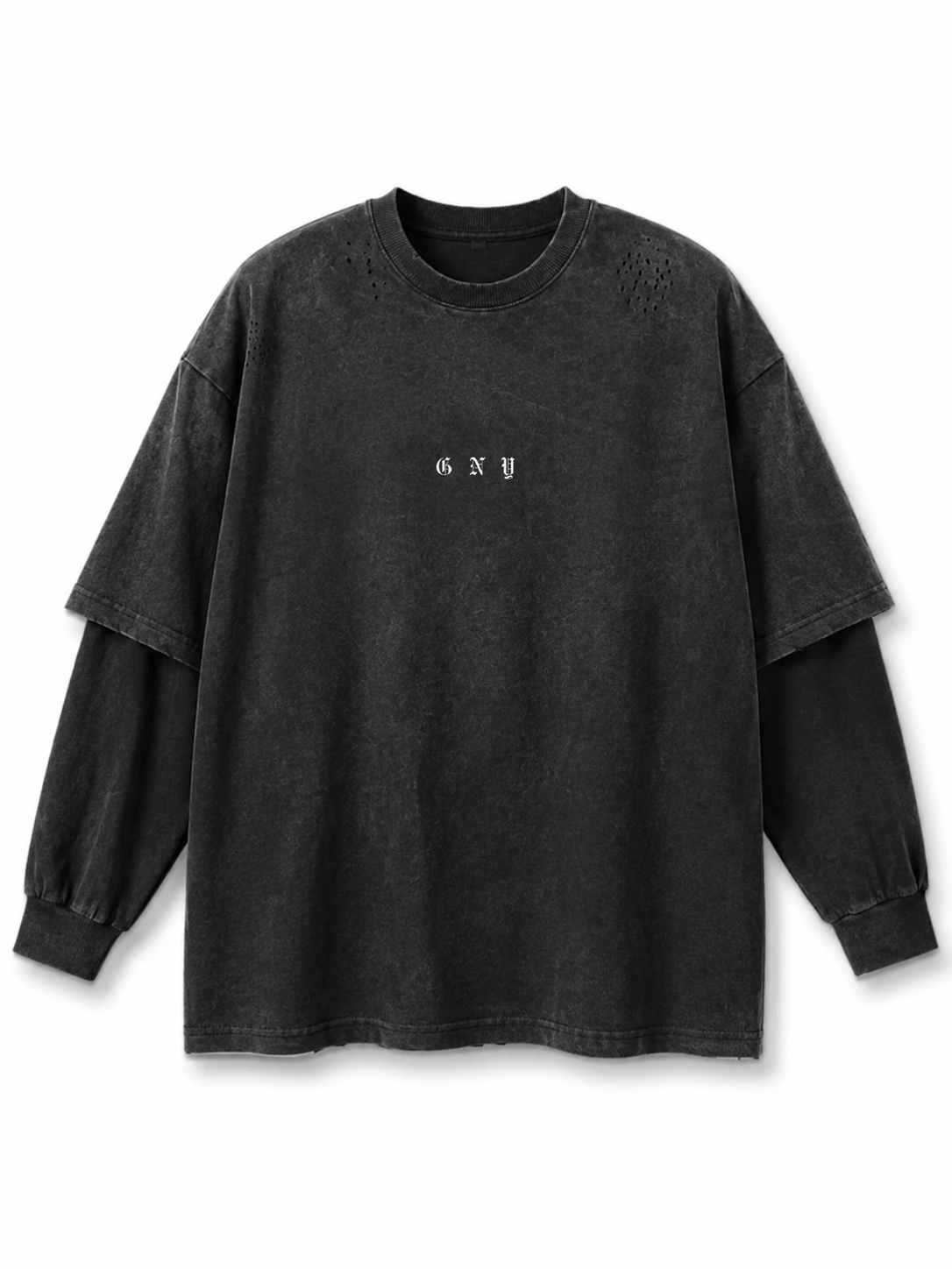 Men's Black Sun Faded Layered Long Sleeve Shirt - AFTERFADE GNY by Gerardo New York 