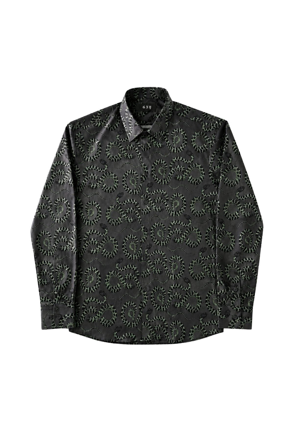 Black Snake Print Dress Shirt Tailored Athletic Fit Luxury Satin