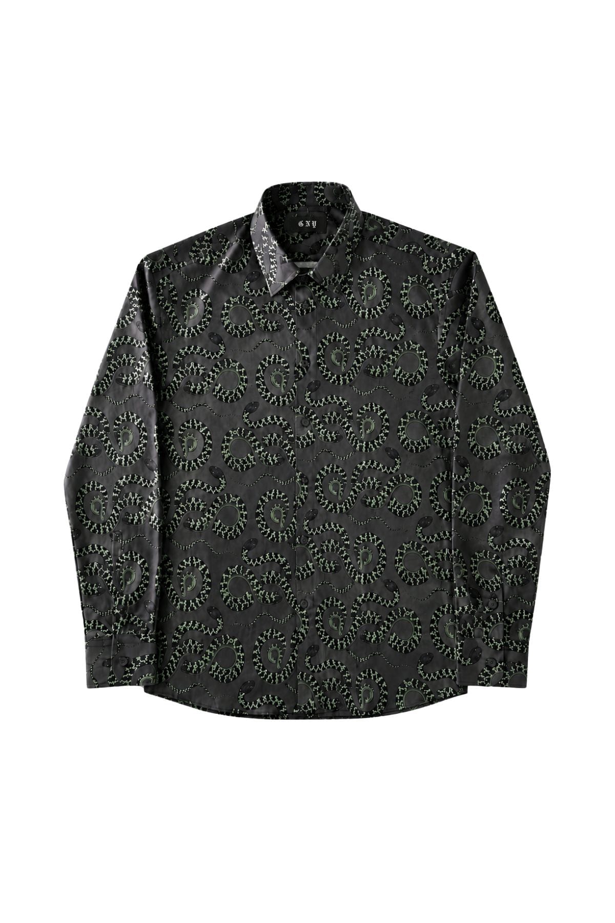Black Snake Print Dress Shirt Tailored Athletic Fit Luxury Satin