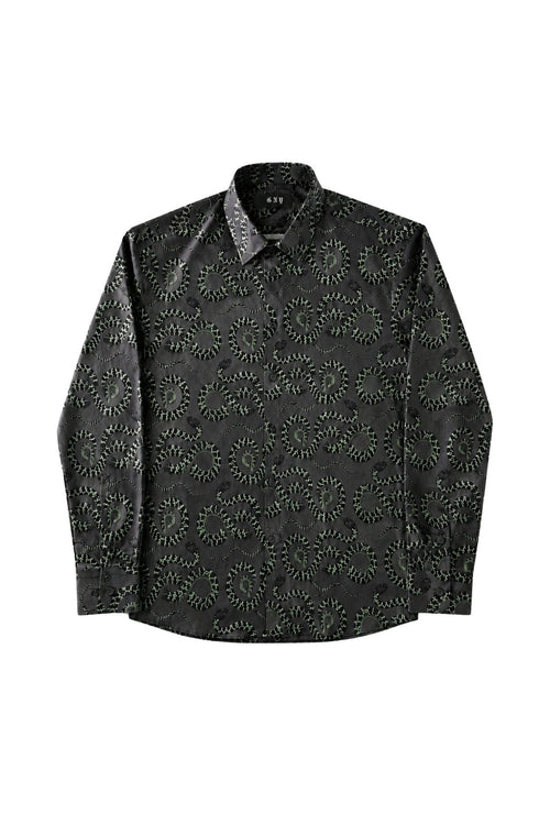 Black Snake Print Dress Shirt Tailored Athletic Fit Luxury Satin