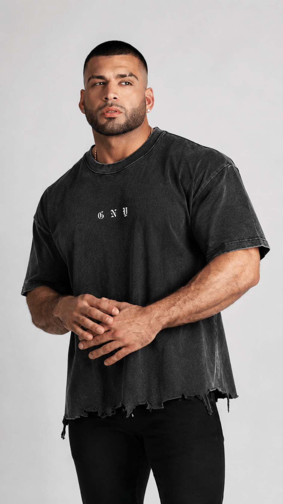 Men’s Black Washed Distressed Boxy Shirt Core by Gerardo New York (GNY)