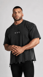 Men’s Black Washed Distressed Boxy Shirt Core by Gerardo New York (GNY)