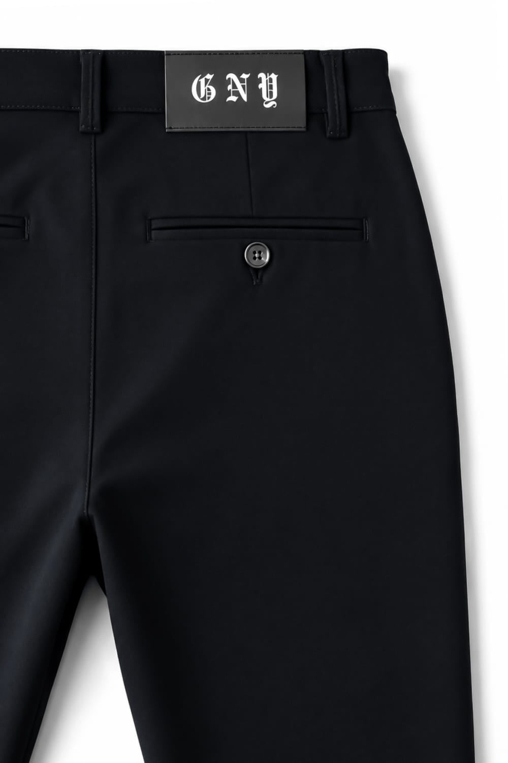 Men's Black Dress Pants Tailored Fit Back Pocket View