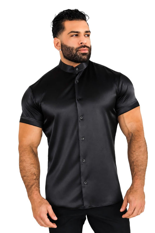 Men's Black Satin Shirt Tailored Fit NOIR