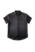 Men's Black Satin Shirt Tailored Fit NOIR Font Lay