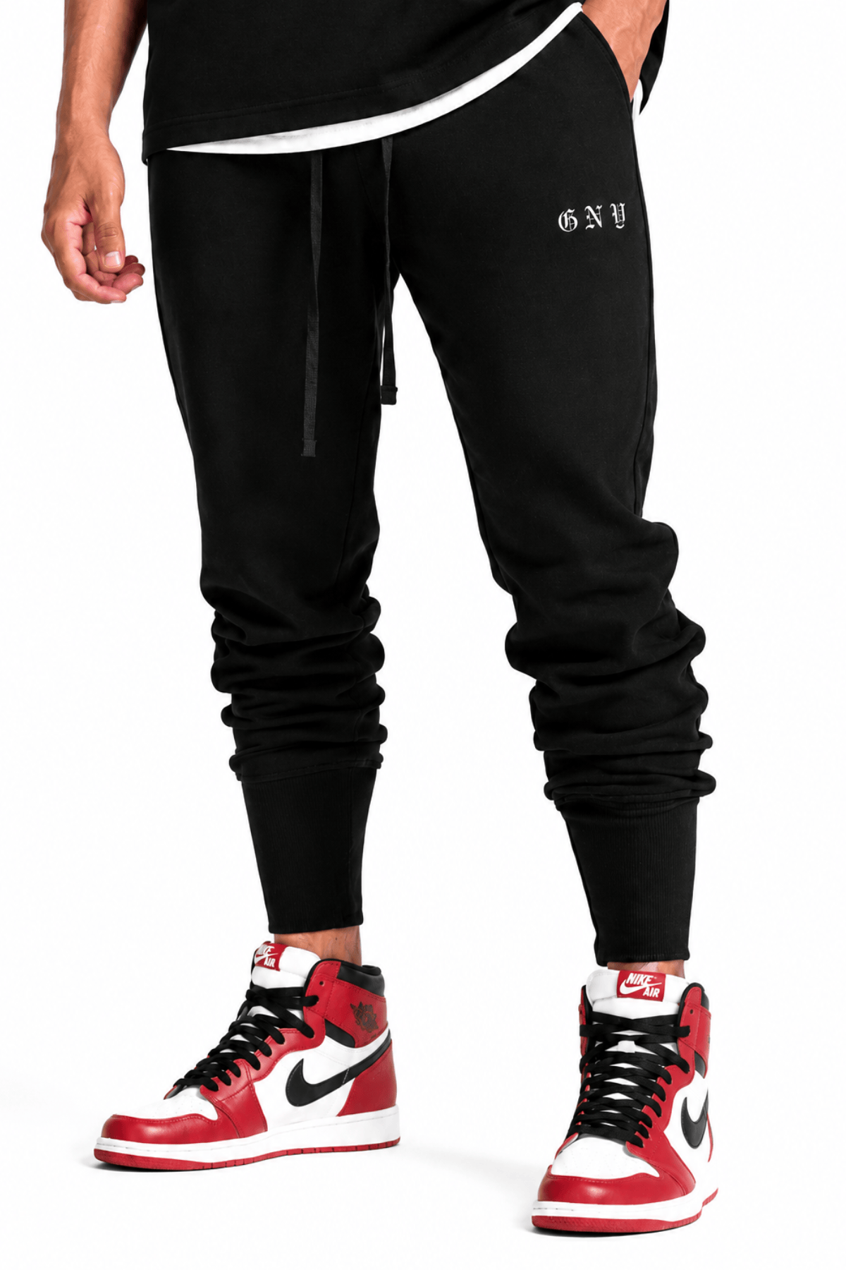 Men's Black Slim Fit Essential Jogger by GNY Gerardo New York Model Front View