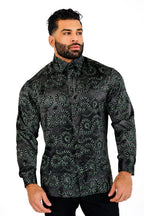 Men's Black Snake Print Dress Shirt Tailored Fit Midnight Serpent