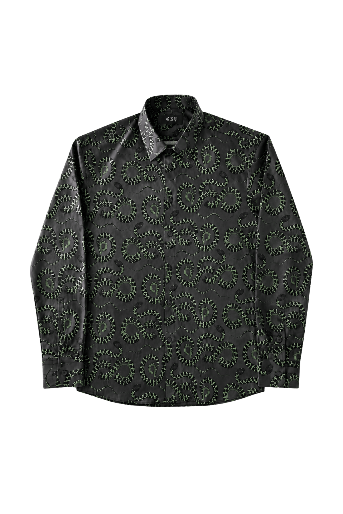 Men's Black Snake Print Dress Shirt Tailored Fit Midnight Serpent Front Full Lay