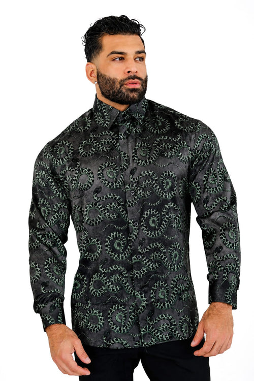 Men's Black Snake Print Dress Shirt Tailored Fit Midnight Serpent By Gerardo New York GNY