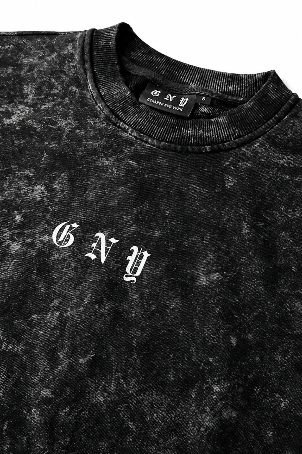 Men’s Black Snow Washed Crewneck Sweater Endure by Gerardo New York (GNY) Font Collar View Left