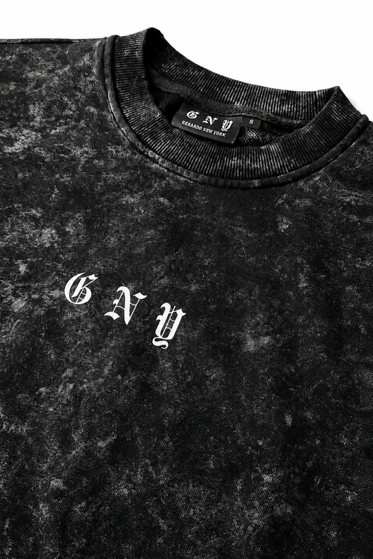 Men’s Black Snow Washed Crewneck Sweater Endure by Gerardo New York (GNY) Font Collar View Left