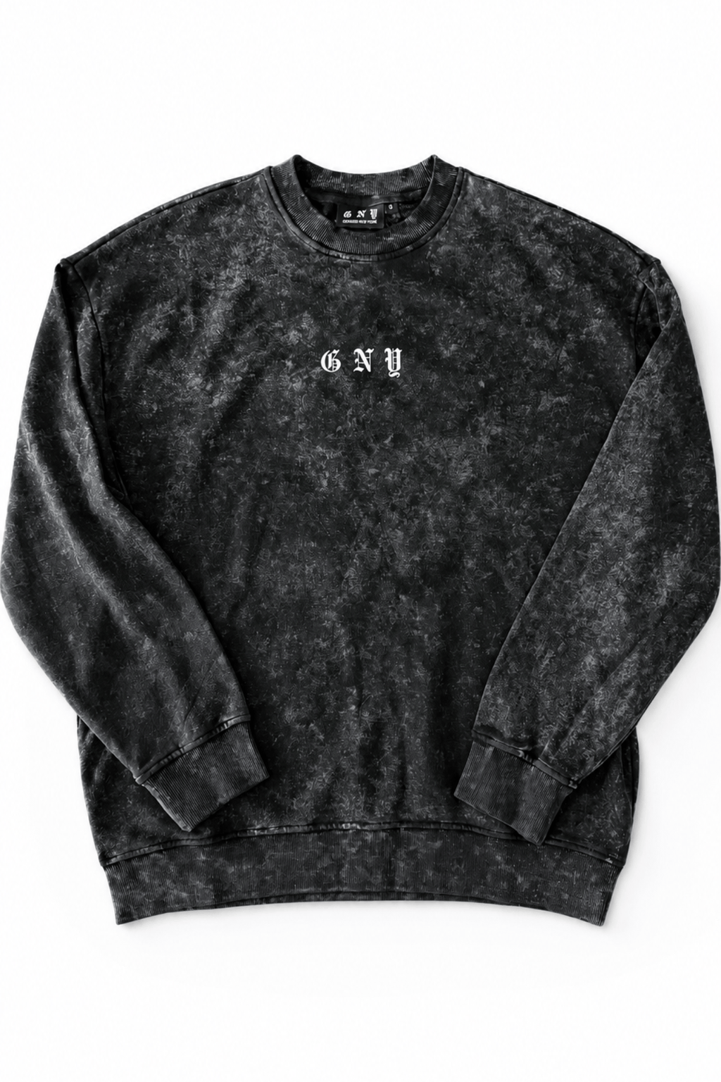 Men’s Black Snow Washed Crewneck Sweater Endure by Gerardo New York (GNY) Front View