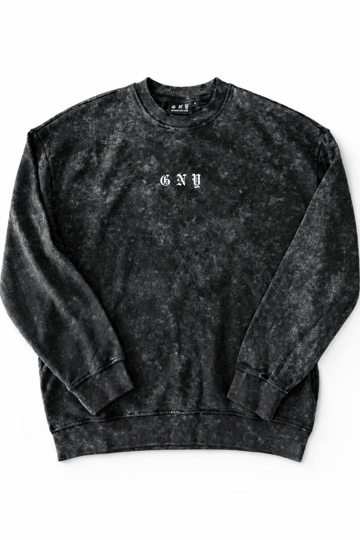 Men’s Black Snow Washed Crewneck Sweater Endure by Gerardo New York (GNY) Front View