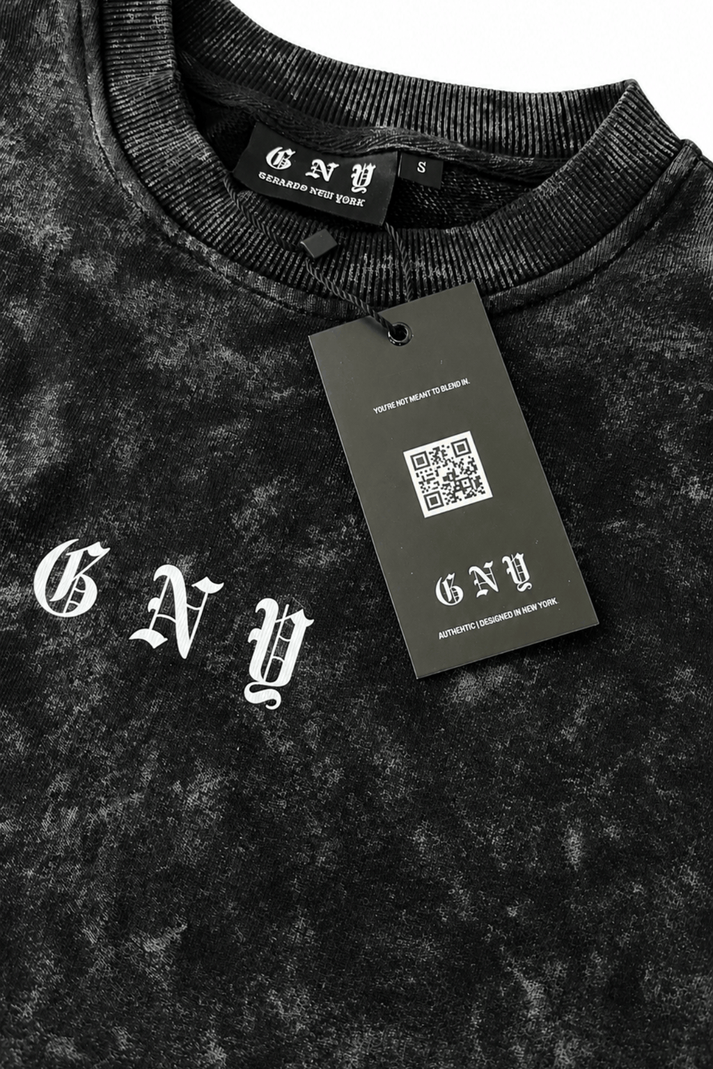 Men’s Black Snow Washed Crewneck Sweater Endure by Gerardo New York (GNY) Hanging Tag