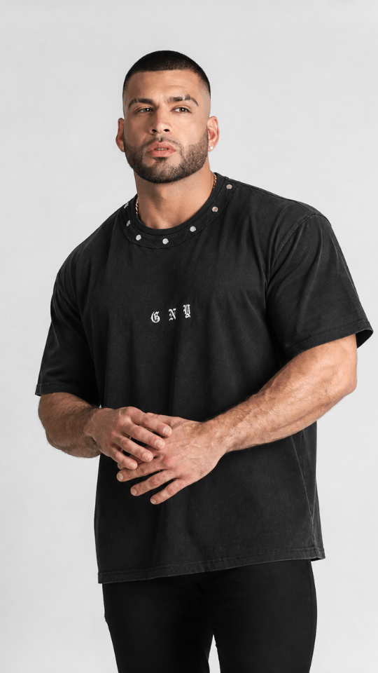 Men’s Black Studded T-Shirt Crown by Gerardo New York (GNY)