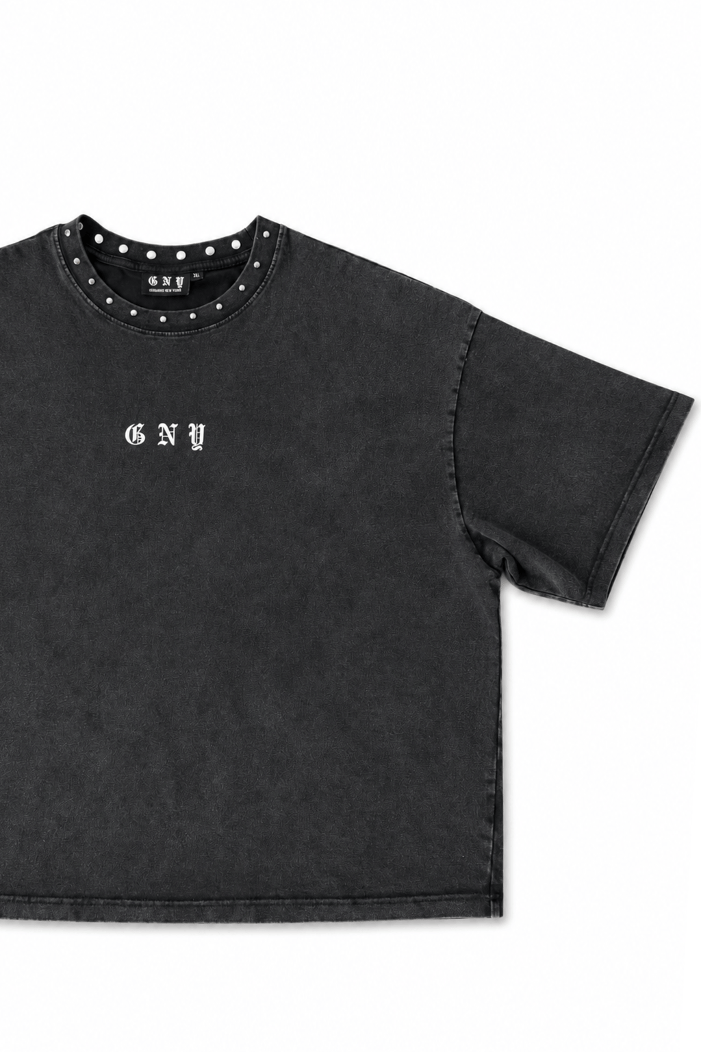 Men’s Black Studded T-Shirt Crown Left Front View
