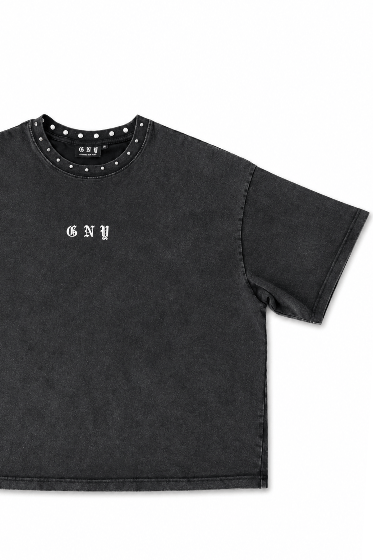 Men’s Black Studded T-Shirt Crown Left Front View