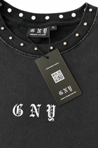 Men’s Black Studded T-Shirt Crown Hanging Tag