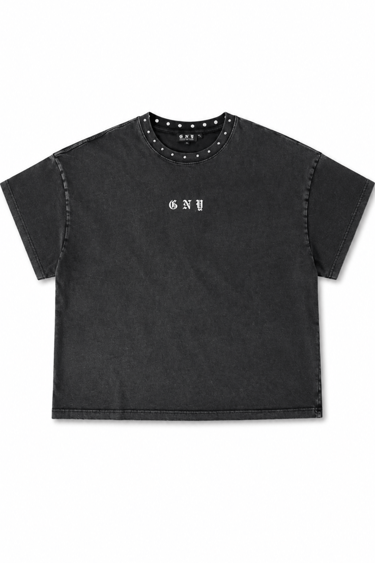 Men’s Black Studded T-Shirt Crown by Gerardo New York (GNY) Front View