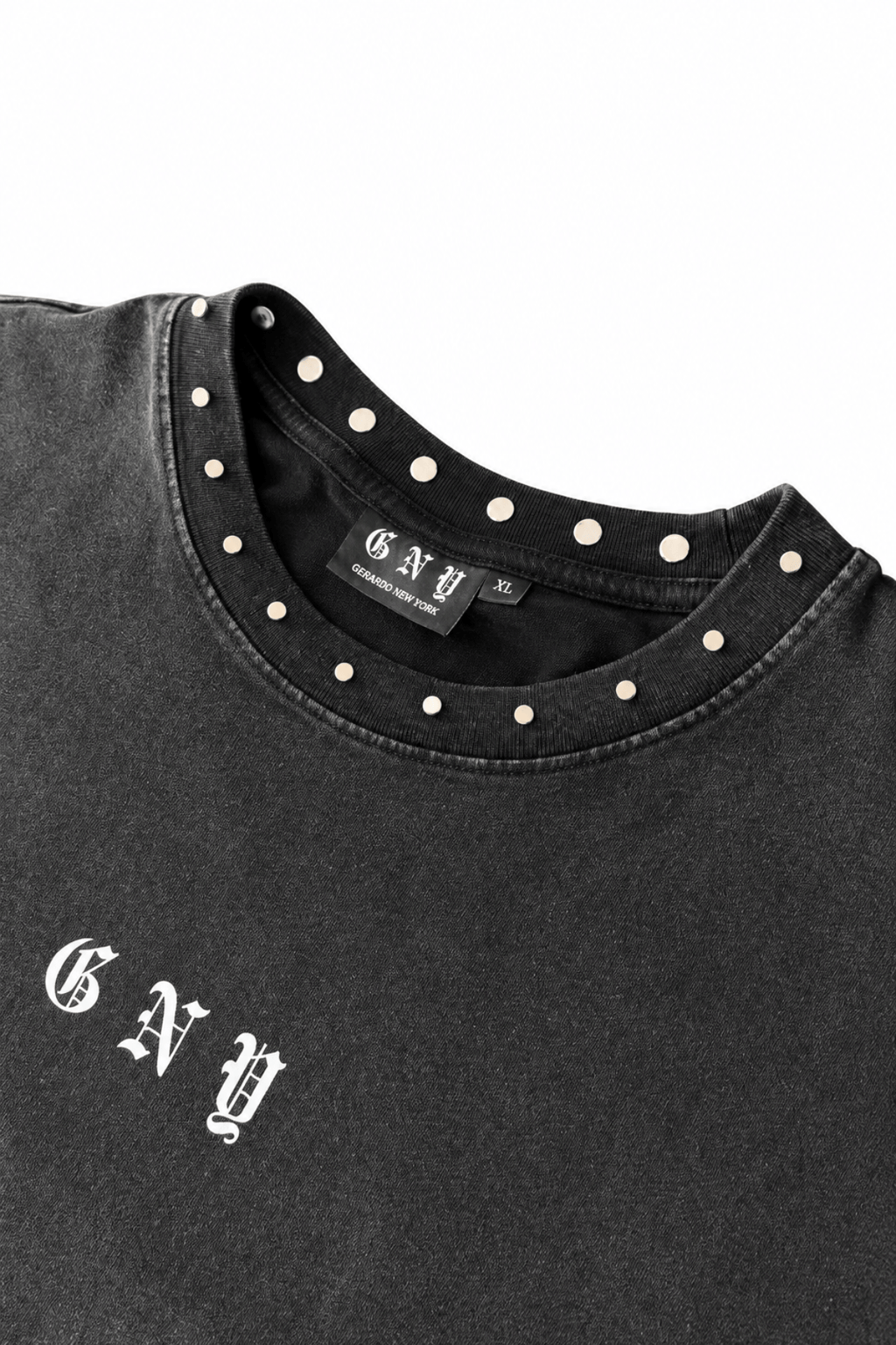 Men’s Black Studded T-Shirt Crown Stud Collar Details