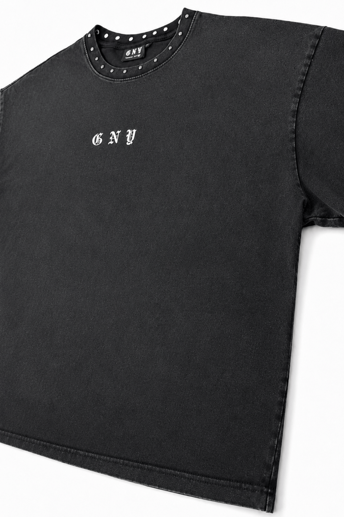 Men’s Black Studded T-Shirt Crown Angle View