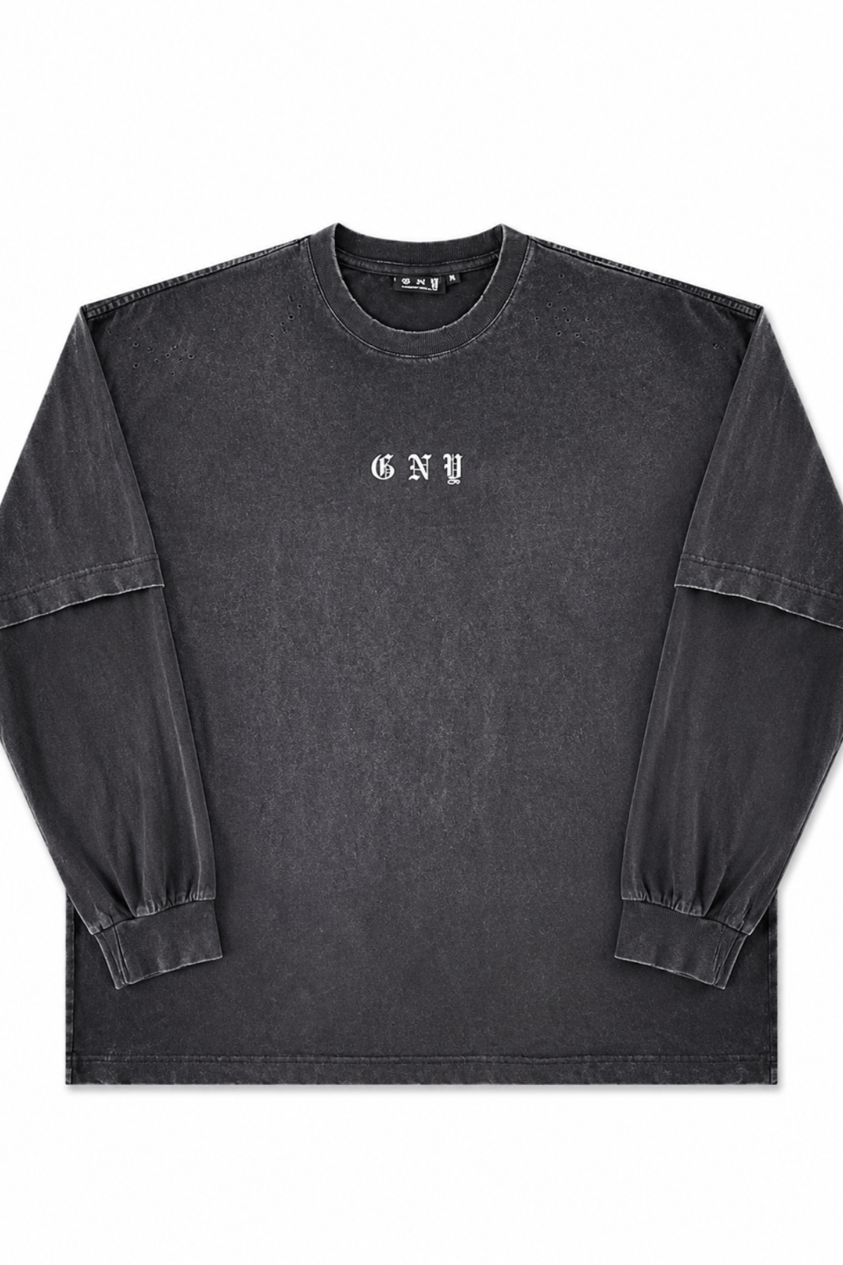 Men’s Black Sun Faded Layered Long Sleeve Shirt Afterfade by Gerardo New York (GNY) Front View
