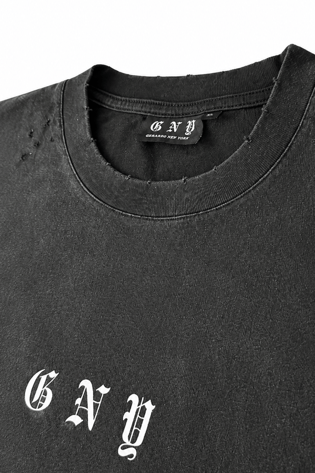 Men’s Black Sun Faded Layered Long Sleeve Shirt Afterfade by Gerardo New York (GNY) Crew Neck Collar View