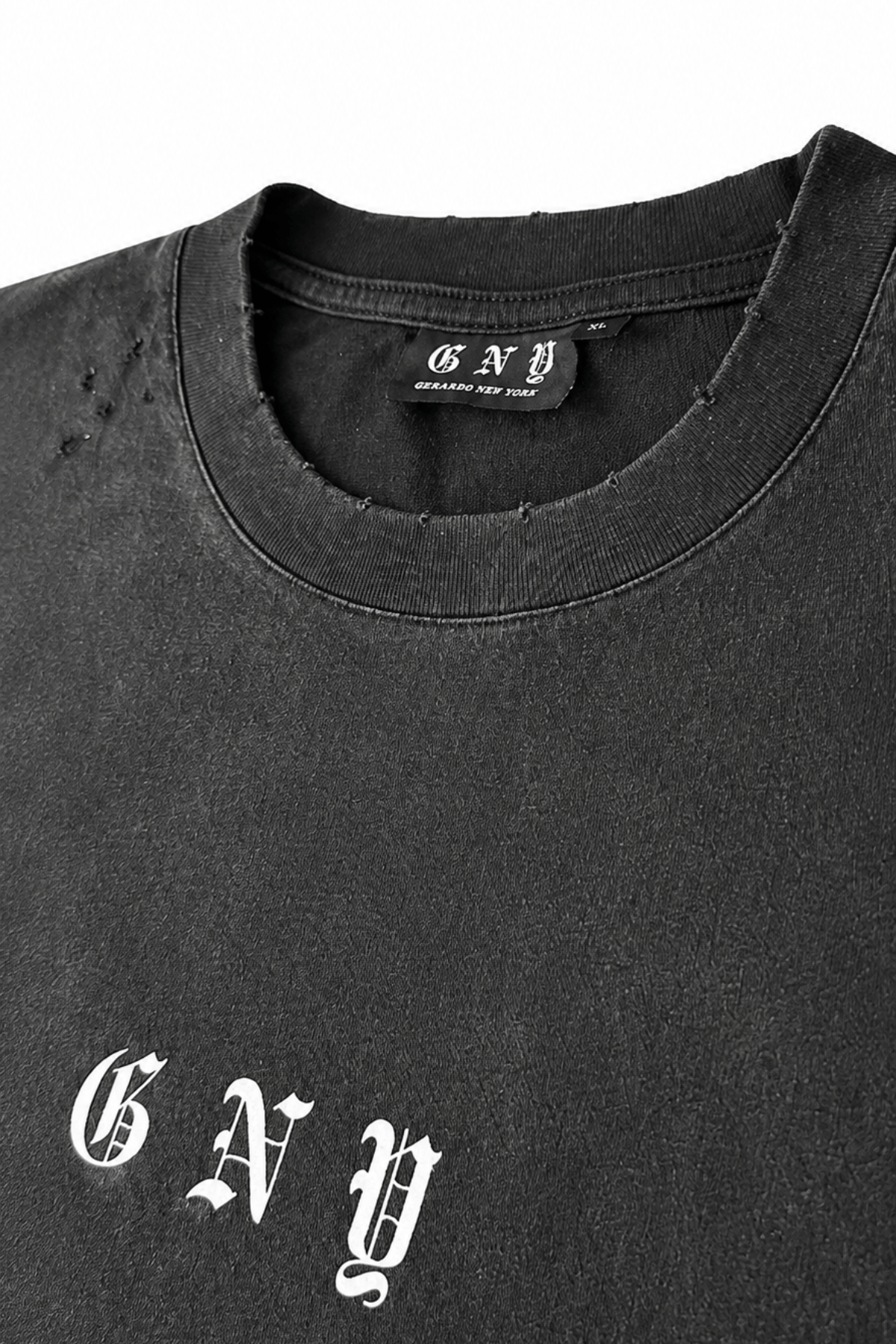 Men’s Black Sun Faded Layered Long Sleeve Shirt Afterfade by Gerardo New York (GNY) Crew Neck Collar View