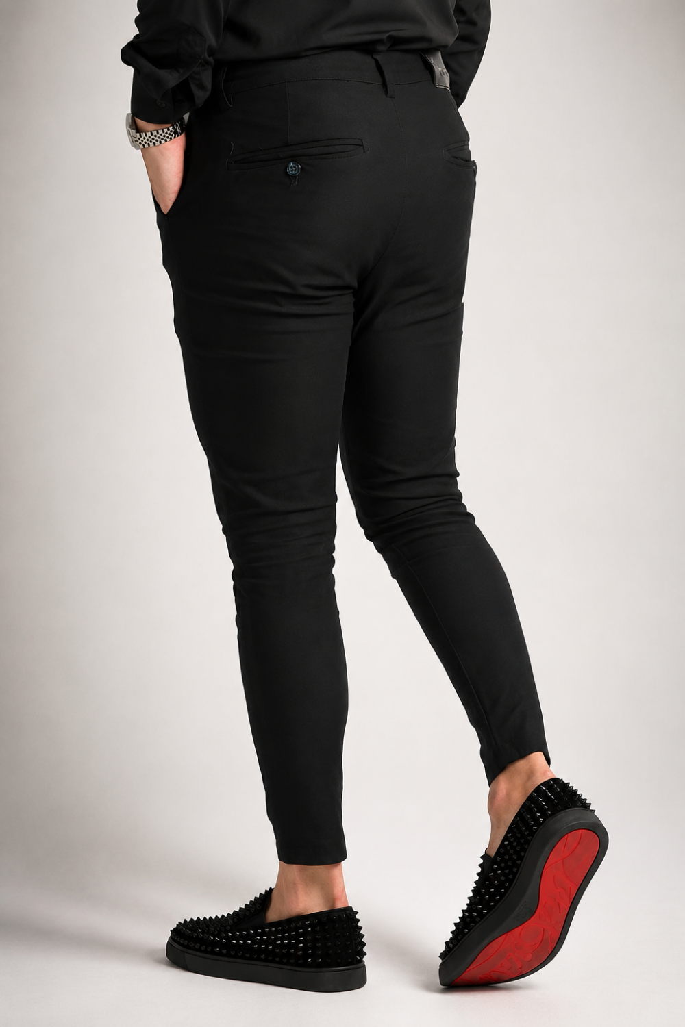 Men’s Black Tailored Fit Dress Pants By Gerardo New York (GNY) Back Side Model Angle View