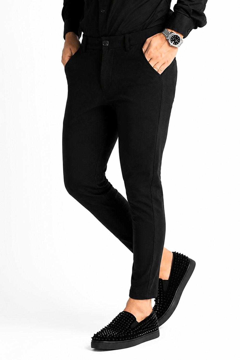 Men’s Black Tailored Fit Dress Pants By Gerardo New York (GNY) Model Front View