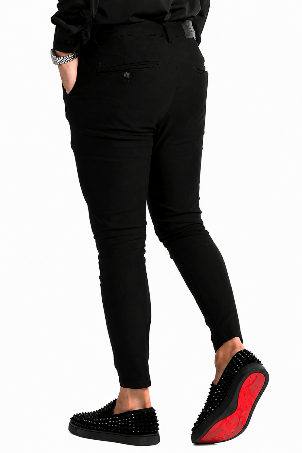 Men’s Black Tailored Fit Dress Pants By Gerardo New York (GNY) Model Back View