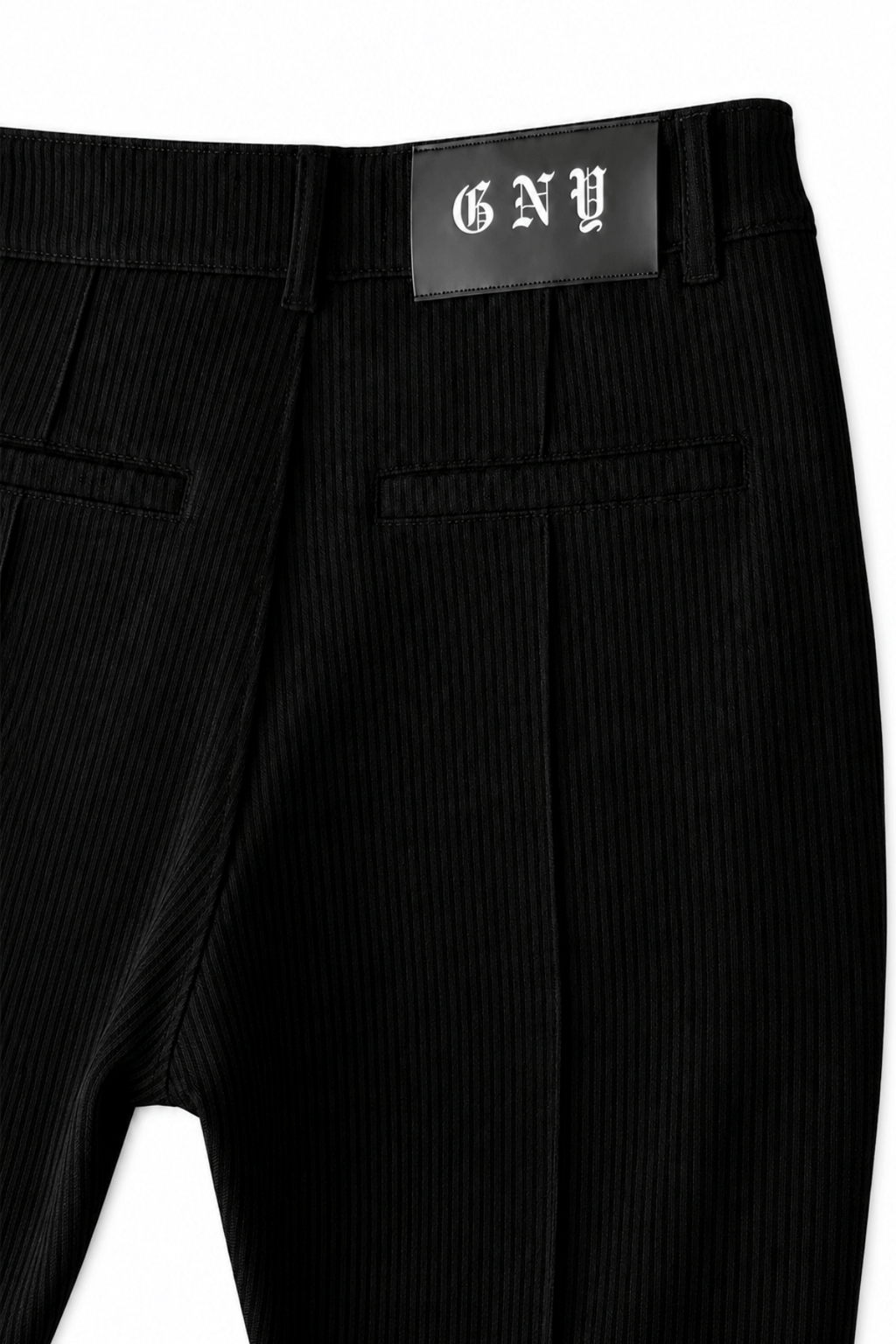 Men's Black Slim Fit Pleated Dress Pants Back Waist View