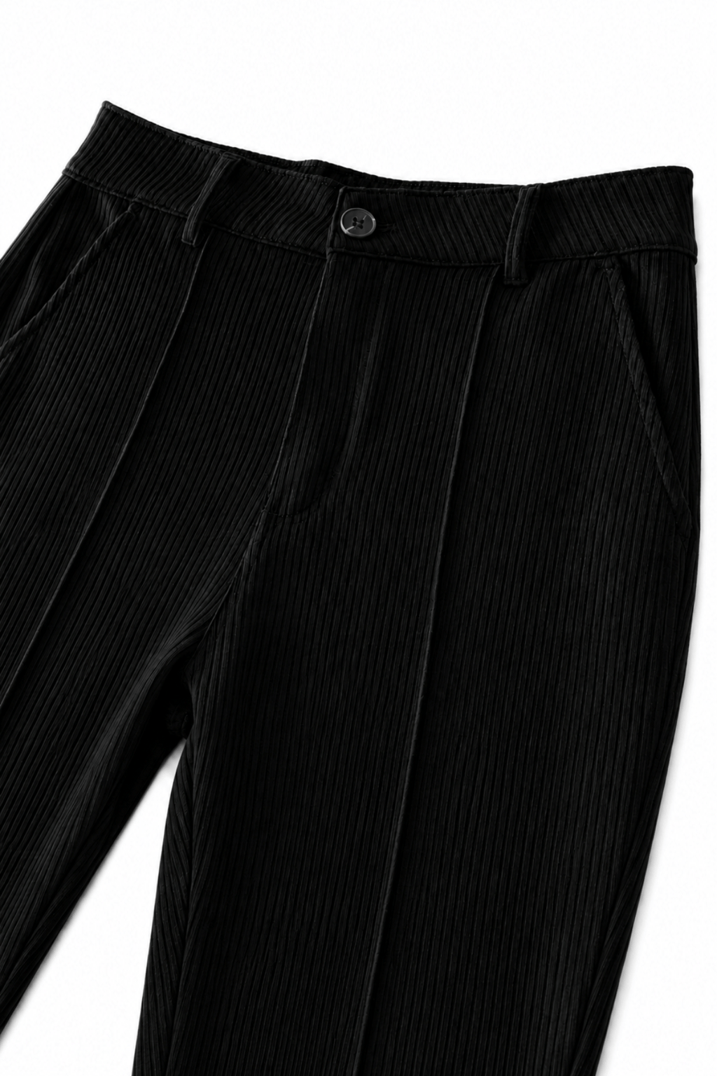 Men's Black Slim Fit Pleated Dress Pants Front Angle View