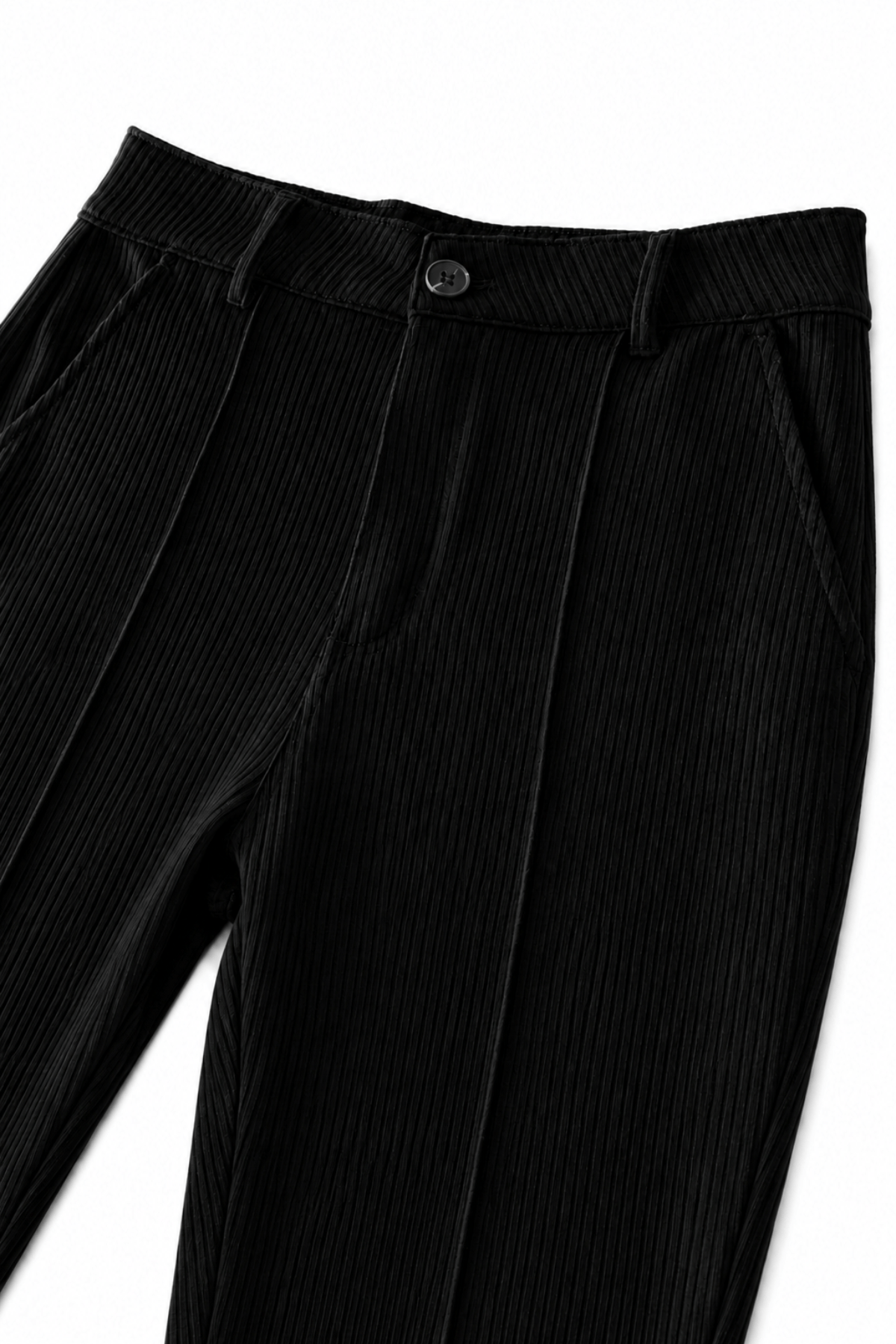 Men's Black Pleated Dress Pants Empire Front Angle View