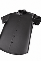 Men's Black Tailored Fit Satin Short Sleeve Dress Shirt Noir by Gerardo New York (GNY) Angle View