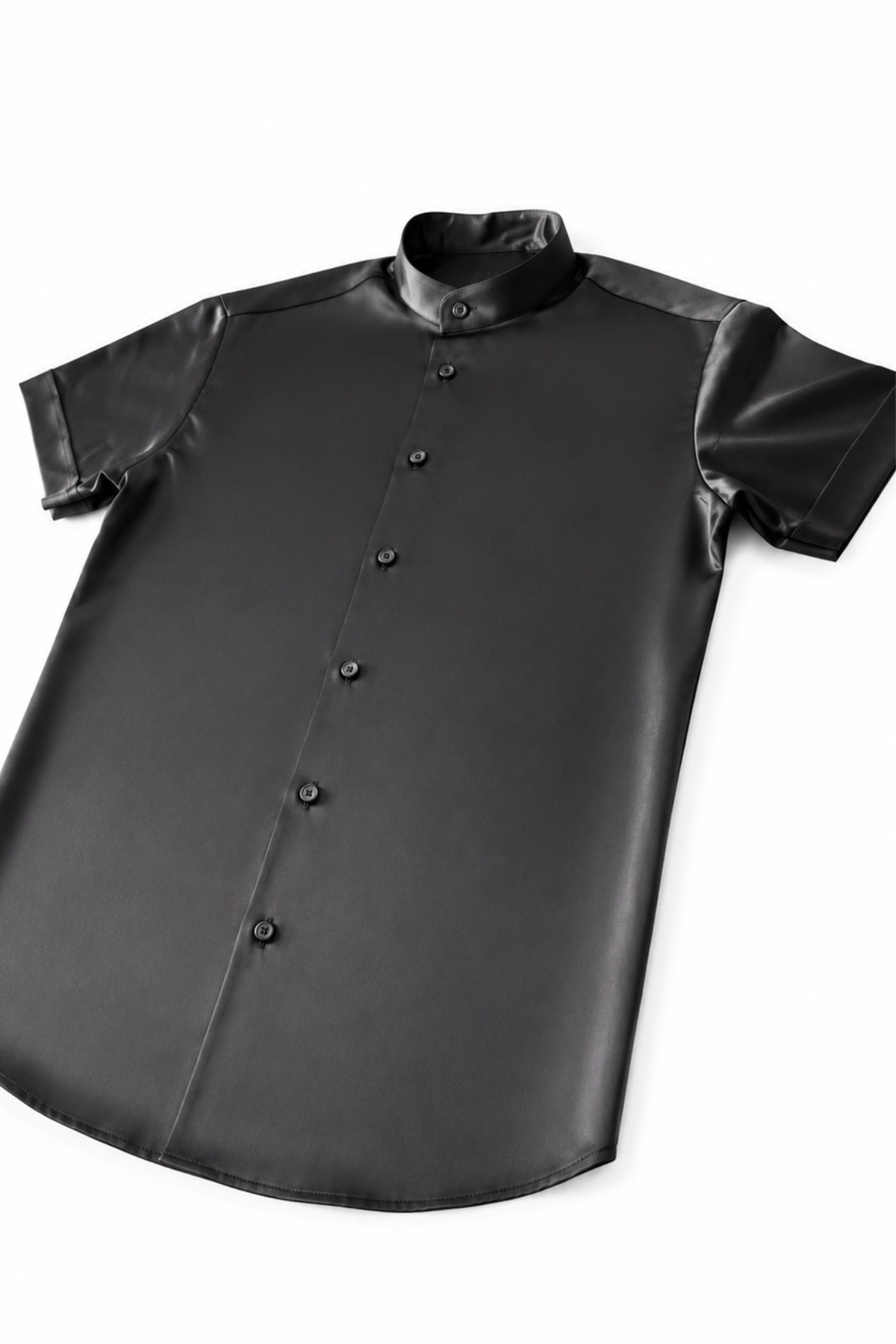 Men's Black Tailored Fit Satin Short Sleeve Dress Shirt Noir by Gerardo New York (GNY)