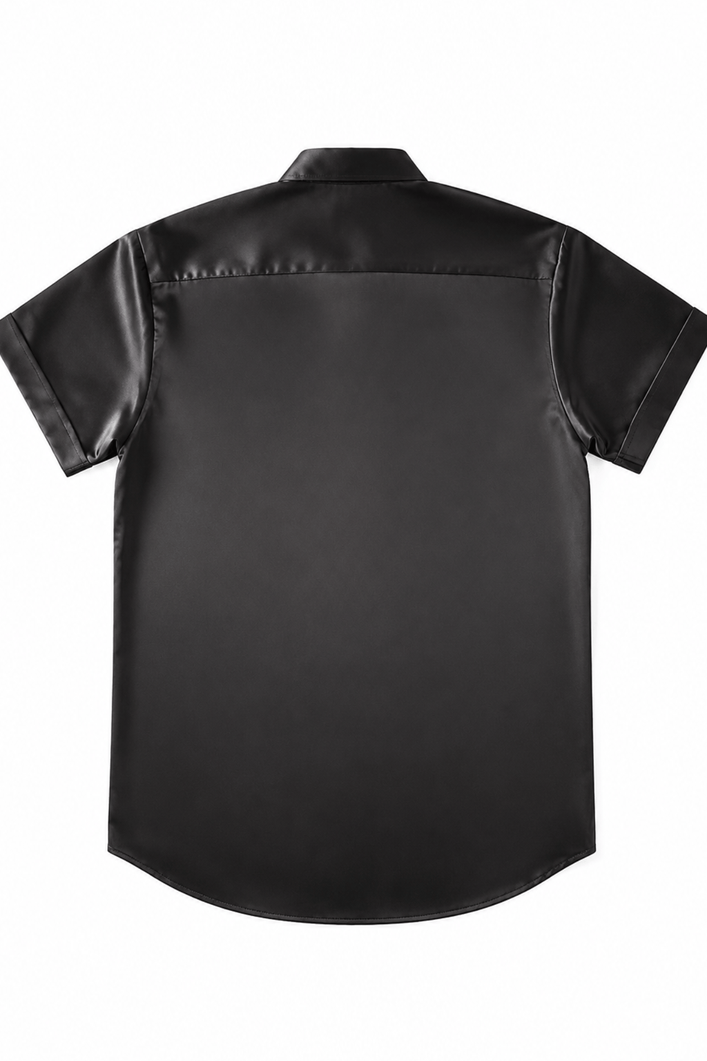 Men's Black Tailored Fit Satin Short Sleeve Dress Shirt Noir by Gerardo New York (GNY) Back View