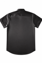 Men's Black Tailored Fit Satin Short Sleeve Dress Shirt Noir by Gerardo New York (GNY) Back View