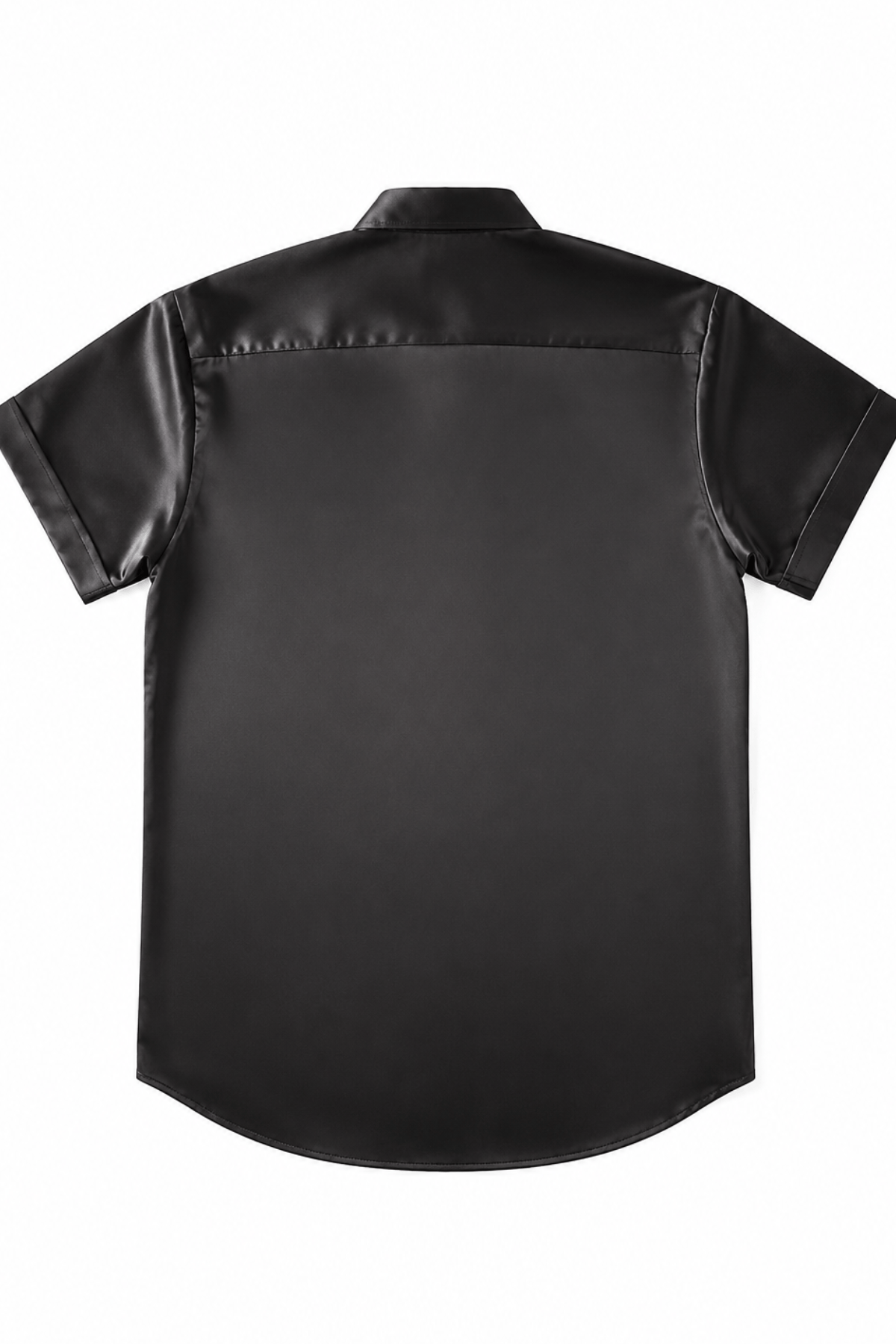 Men's Black Tailored Fit Satin Short Sleeve Dress Shirt Noir by Gerardo New York (GNY) Back View