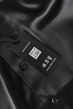 Men's Black Tailored Fit Satin Short Sleeve Dress Shirt Noir by Gerardo New York (GNY) Hanging Tag