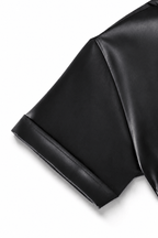 Men's Black Tailored Fit Satin Short Sleeve Dress Shirt Noir by Gerardo New York (GNY) Sleeve Detail View