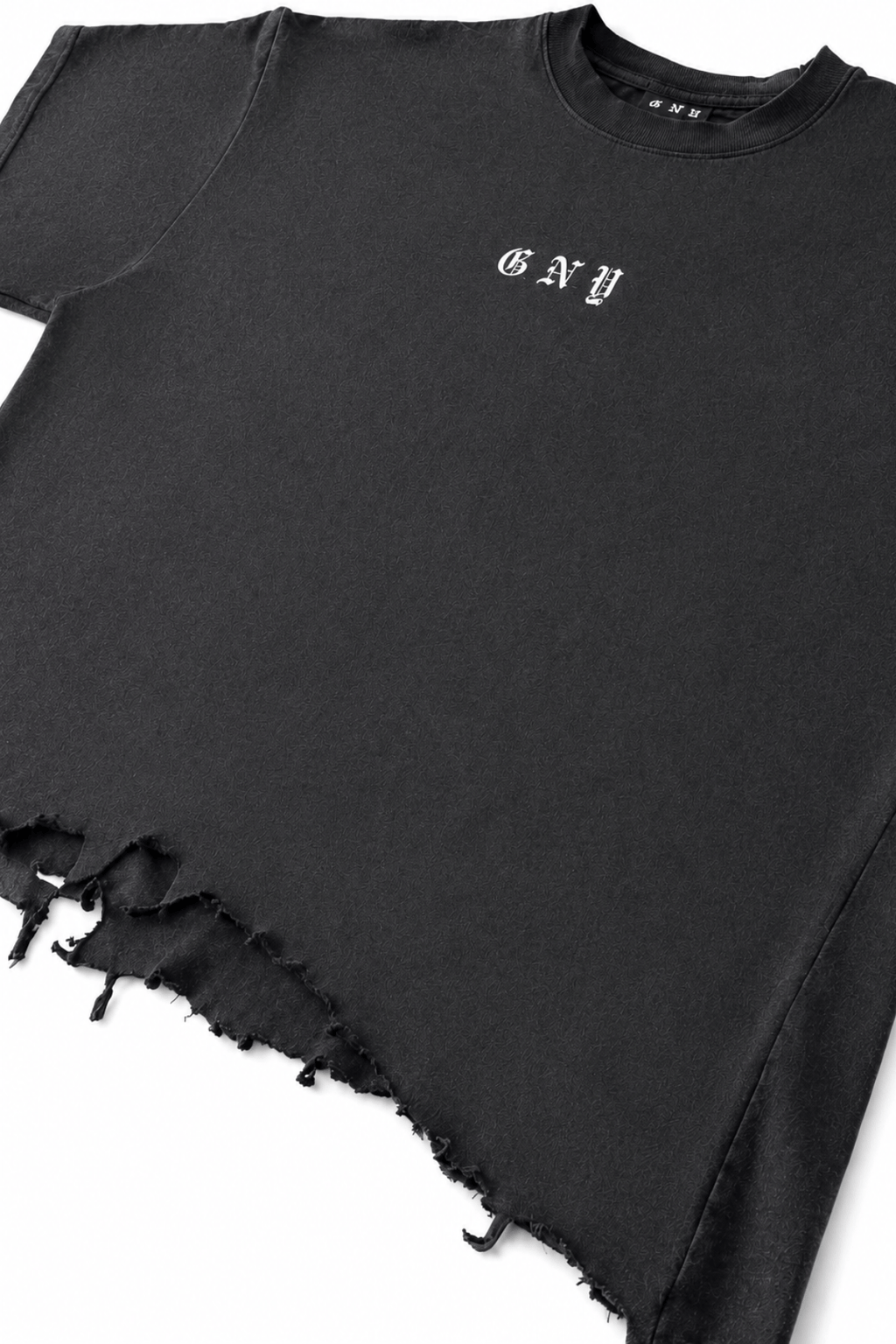 Men’s Black Crew Neck  Washed Distressed Boxy Shirt Core by Gerardo New York (GNY) Angle Front View