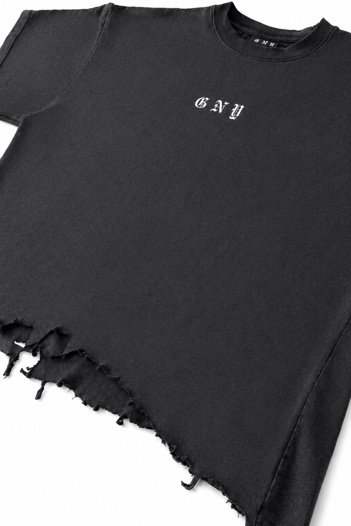 Men’s Black Crew Neck  Washed Distressed Boxy Shirt Core by Gerardo New York (GNY) Angle Front View
