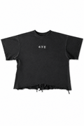 Men’s Black Crew Neck Washed Distressed Boxy Shirt Core by Gerardo New York (GNY) Front View