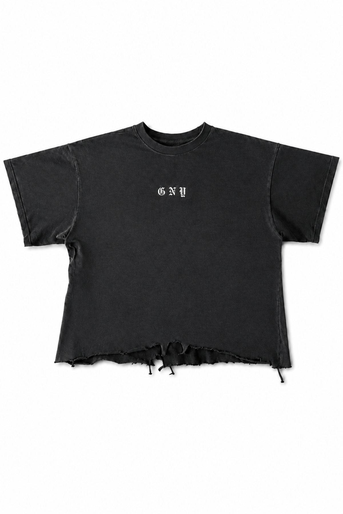 Men’s Black Crew Neck Washed Distressed Boxy Shirt Core by Gerardo New York (GNY) Front View