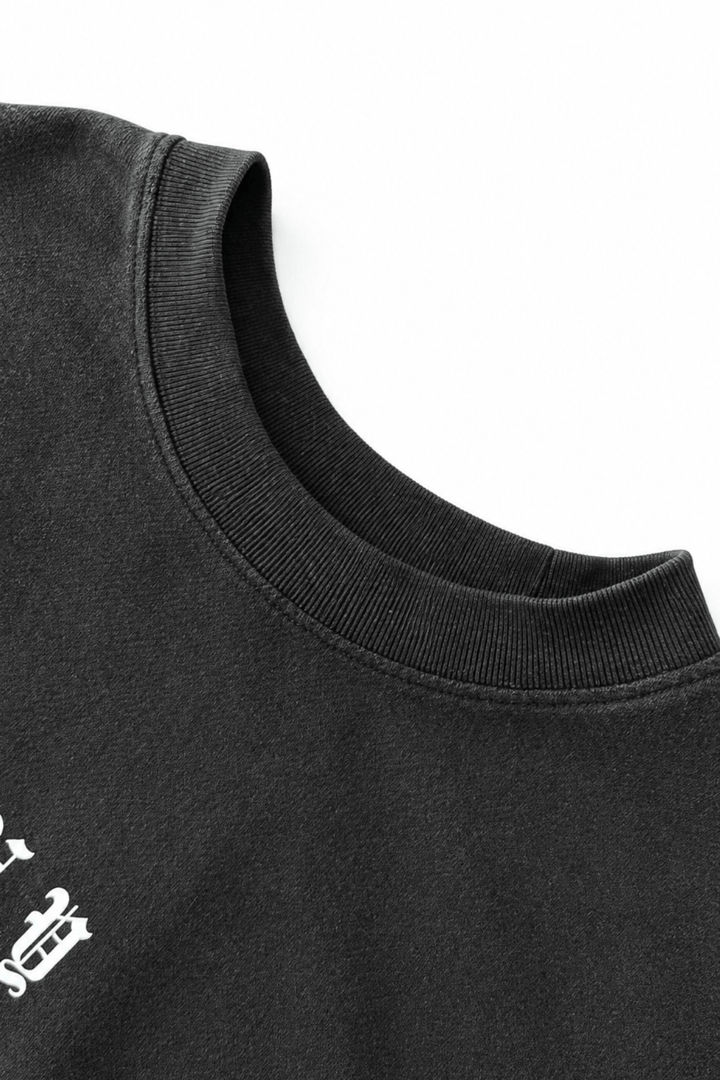 Men’s Black Crew Neck  Washed Distressed Boxy Shirt Core by Gerardo New York (GNY) Collar View