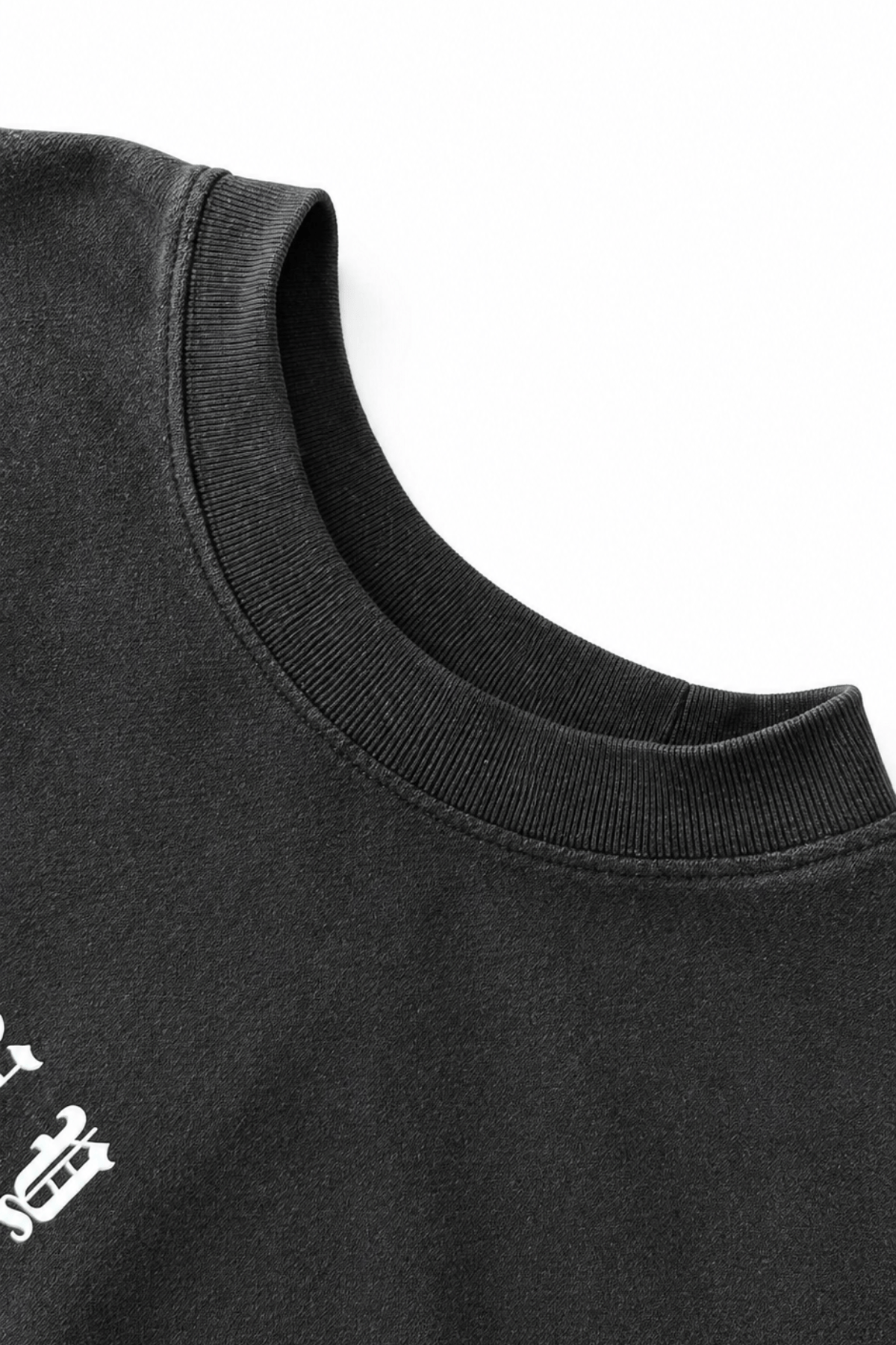Men’s Black Crew Neck  Washed Distressed Boxy Shirt Core by Gerardo New York (GNY) Collar View
