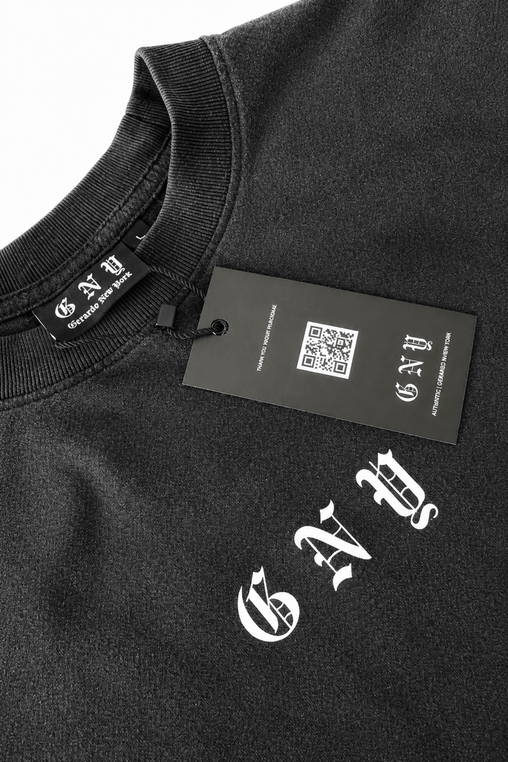 Men’s Black Crew Neck  Washed Distressed Boxy Shirt Core by Gerardo New York (GNY) Hanging Tag